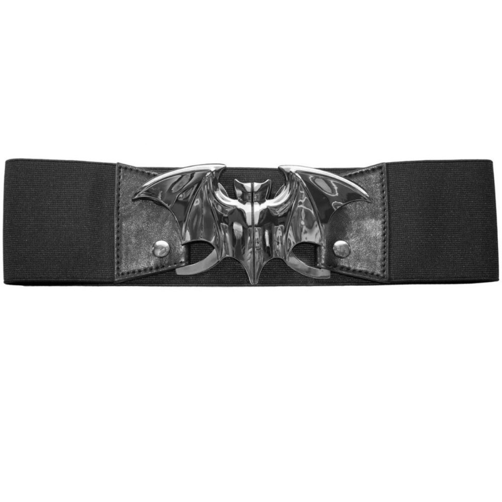 Bat Belt Womens S M Silver Stretchy Elastic Waist Halloween Kreepsville Gothic